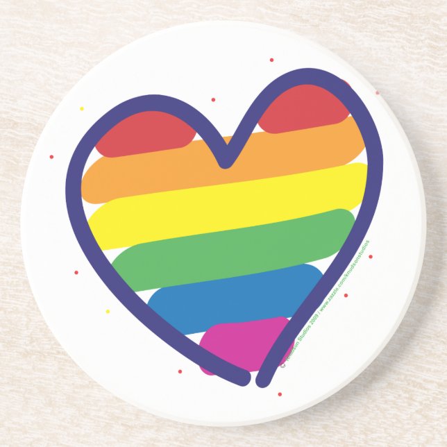 Dessous De Verre En Grès Gay pride Rainbow Love Heart (Devant)