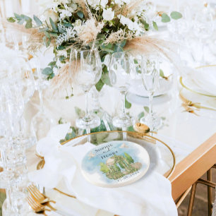 Dessous De Verre En Grès Gazebo élégant   fleurs colombes Mariage Luxe