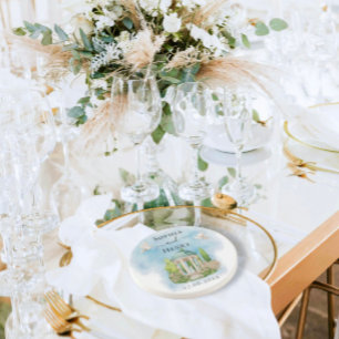 Dessous De Verre En Grès Gazebo élégant   fleurs colombes Mariage Luxe