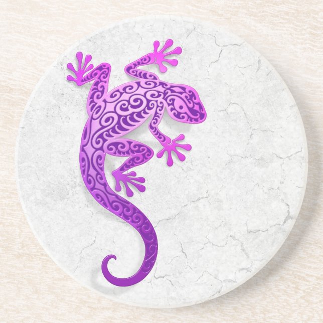 Dessous De Verre En Grès Gecko pourpre s'élevant sur un mur blanc (Devant)
