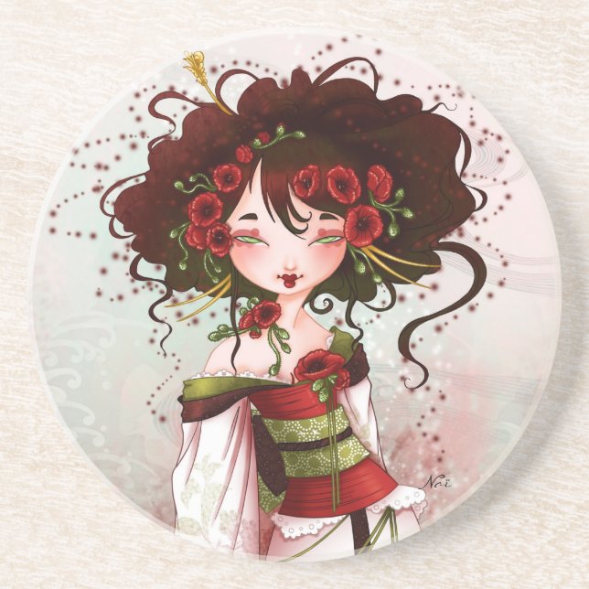 Dessous De Verre En Grès Geisha coquelicot (Devant)