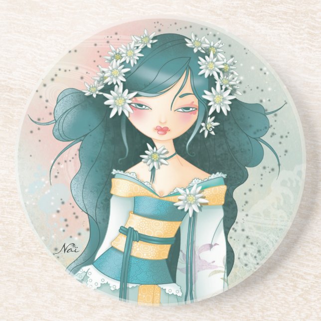 Dessous De Verre En Grès Geisha Edelweïss (Devant)