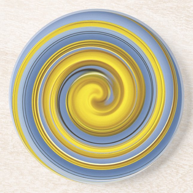 Dessous De Verre En Grès Gelb-blaues Spiralmuster (Devant)