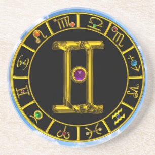 Dessous De Verre En Grès GEMINI ZODIAC ANNIVERSAIRE JEWEL Purple Alexandrit
