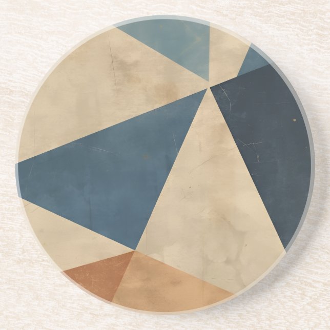 Dessous De Verre En Grès Geometric Pattern in Blues, Tans, and Rust (Devant)