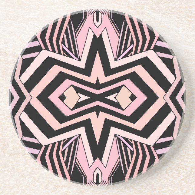 Dessous De Verre En Grès Géométrie moderne rose et noir (Devant)