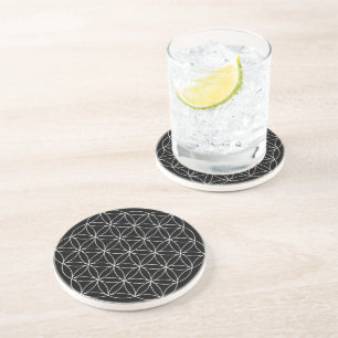 Dessous De Verre En Grès Géométrie sacrée : Fleur de Vie Noir & Blanc