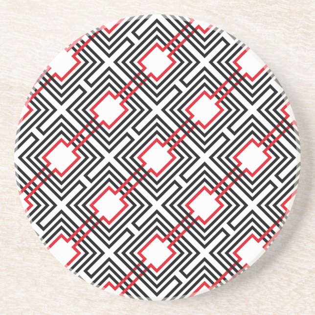 Dessous De Verre En Grès Géométrique rouge et blanc noir (Devant)