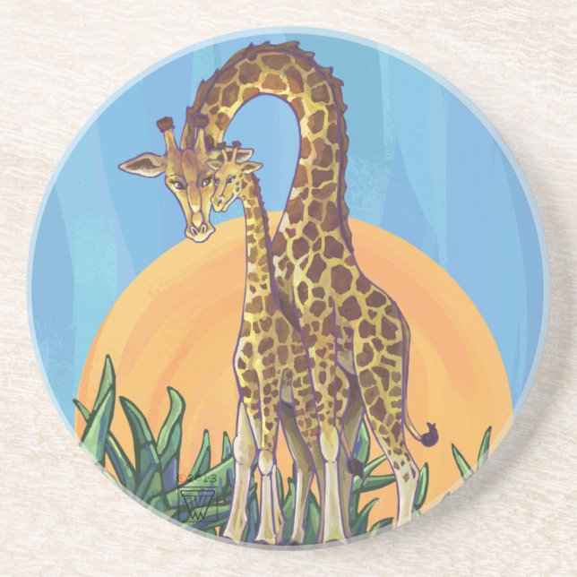 Dessous De Verre En Grès Giraffe maman et bébé (Devant)
