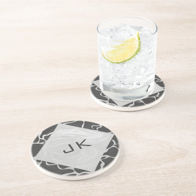 Dessous De Verre En Grès Giraffe Monogramme noir et gris clair (Côté)