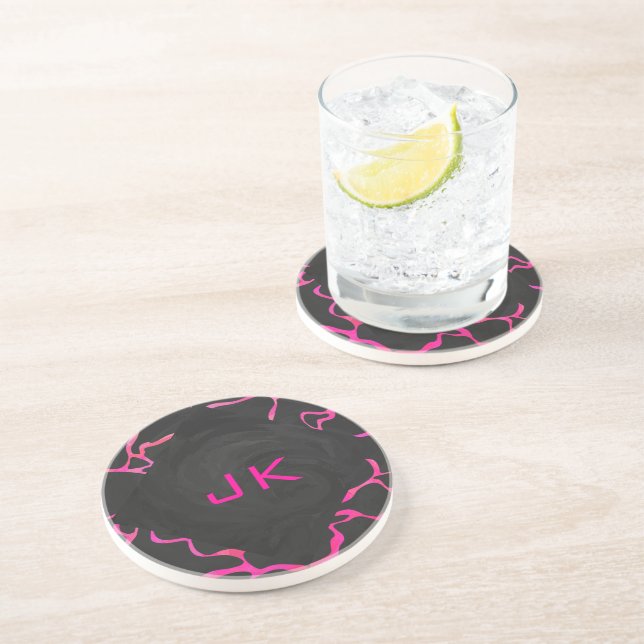 Dessous De Verre En Grès Giraffe rose chaude et noire (Côté)