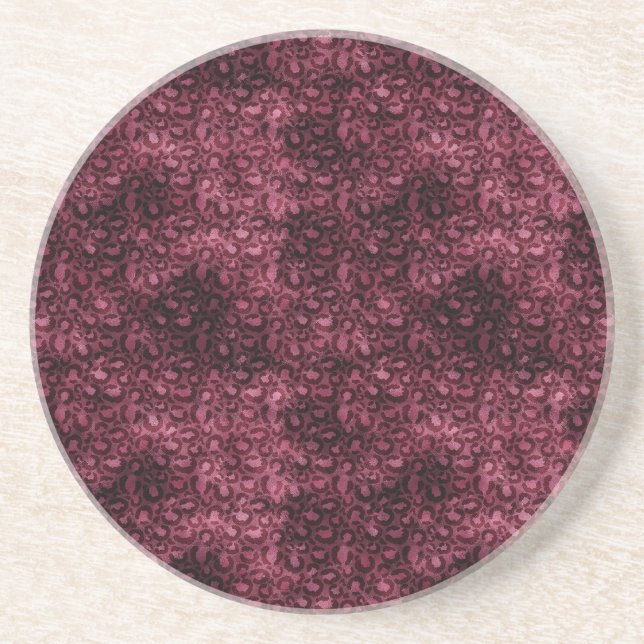 Dessous De Verre En Grès Glam Burgundy Empreinte de léopard (Devant)