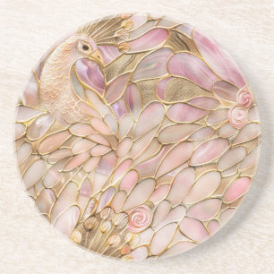 Dessous De Verre En Grès Glam Gold Chic Pink Peacock