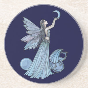 Dessous De Verre En Grès Glisseur du dragon fée nuances de bleu
