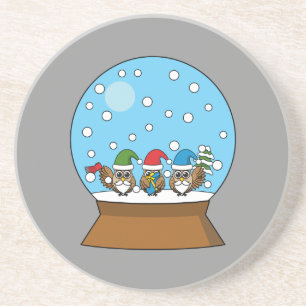 Dessous De Verre En Grès Globe des neiges avec trois Chouettes Gnomes