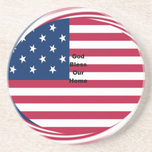 Dessous De Verre En Grès God Bless Our Home : USA Flag Swirl Art