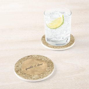 Dessous De Verre En Grès Gold Confetti Parties scintillant Coeur