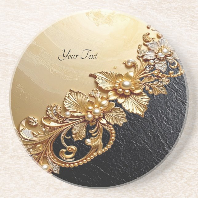 Dessous De Verre En Grès Gold Floral Embellishments Sandstone Coaster (Devant)
