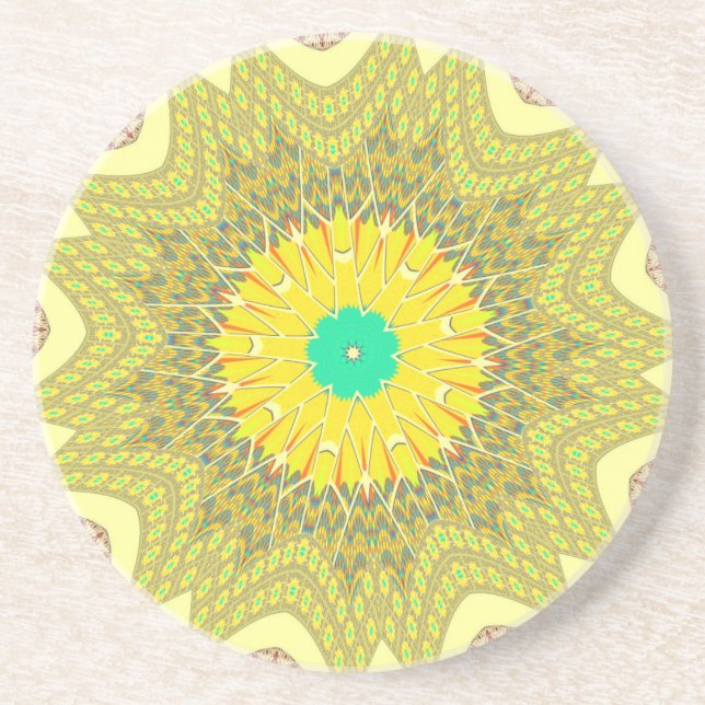 Dessous De Verre En Grès gOLDEN JAUNE motif tribal d'origine africaine (Devant)