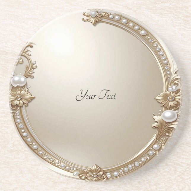 Dessous De Verre En Grès Golden Ornate Frame with Pearls Sandstone Coaster (Devant)