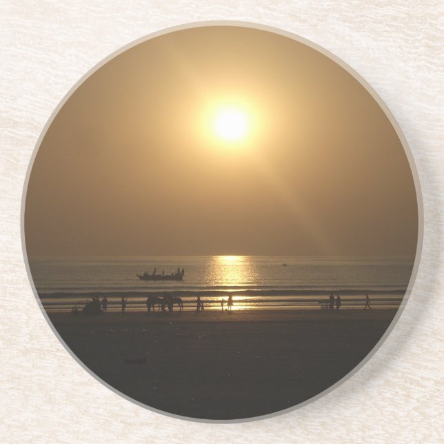 Dessous De Verre En Grès Golden Summer Sunset Réflexion sur la plage (Devant)