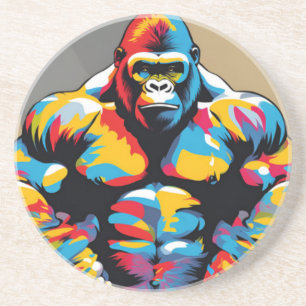 Dessous De Verre En Grès Gorilla Bodybuilder Poids Lifter Pop Art Cartoon