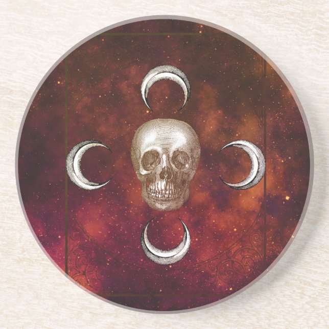 Dessous De Verre En Grès Goth Crâne et lune céleste (Devant)