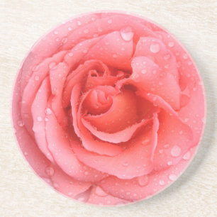 Dessous De Verre En Grès Gouttes d'eau de rose rouge romantique