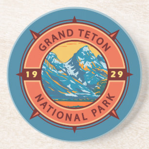 Dessous De Verre En Grès Grand Teton National Park Retro Compass Emblem