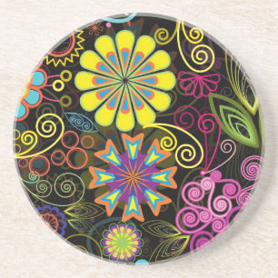 Dessous De Verre En Grès Grandes Fleurs Rétro Colorées