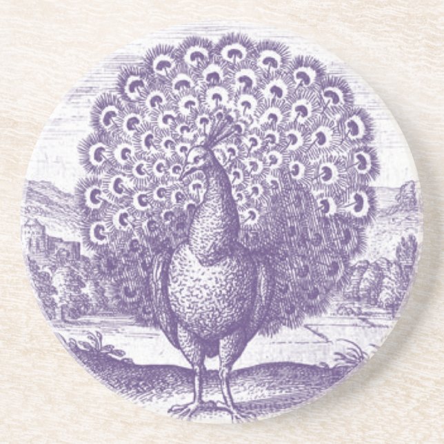 Dessous De Verre En Grès Gravure Peacock antique (Devant)
