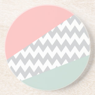 Dessous De Verre En Grès Gray Chevron Mint et Coral