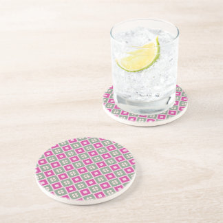 Dessous De Verre En Grès Green and Magenta Boxed Floral Sandstone Coaster