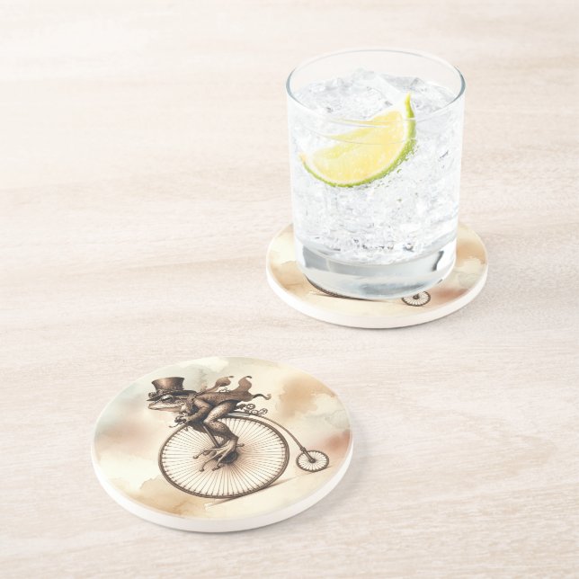 Dessous De Verre En Grès Grenouille Steampunk équitation d'un vélo de cent- (Côté)