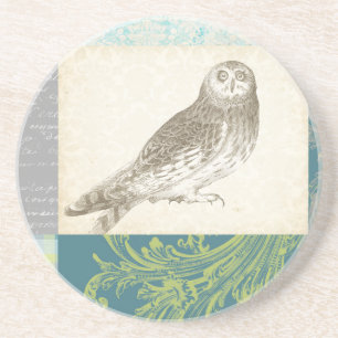 Dessous De Verre En Grès Grey Owl sur Arrière - plan Motif