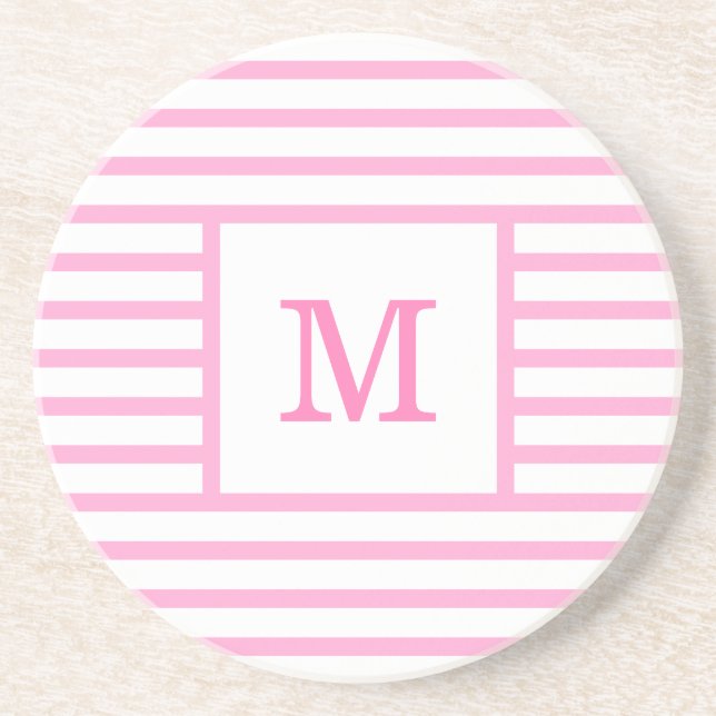 Dessous De Verre En Grès Grilles roses et blanches Monogrammes personnalisé (Devant)