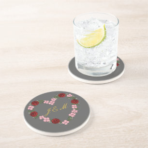 Dessous de verre en grès gris couronne de fleurs