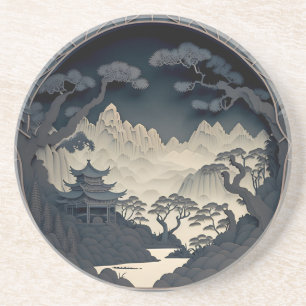 Dessous de verre en grès gris paysage chinois enca