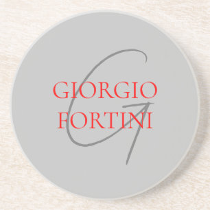 Dessous De Verre En Grès Gris Rouge Votre nom Monogramme initial Moderne