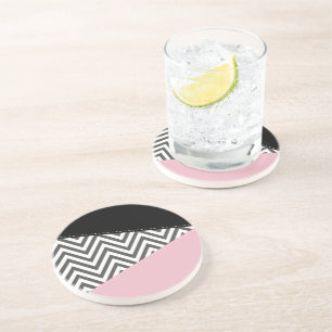 Dessous De Verre En Grès Gris Zigzag, Gris Chevron, Motif Zigzag, Rose