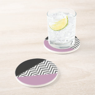 Dessous De Verre En Grès Gris Zigzag, Gris Chevron, Motif Zigzag, Violet