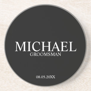 Dessous De Verre En Grès Groomsmen personnalisé noir et blanc classique