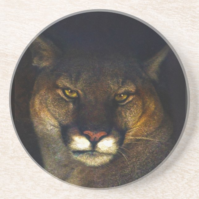 Dessous De Verre En Grès Gros Chat Cougar Mountain Lion Art Design (Devant)
