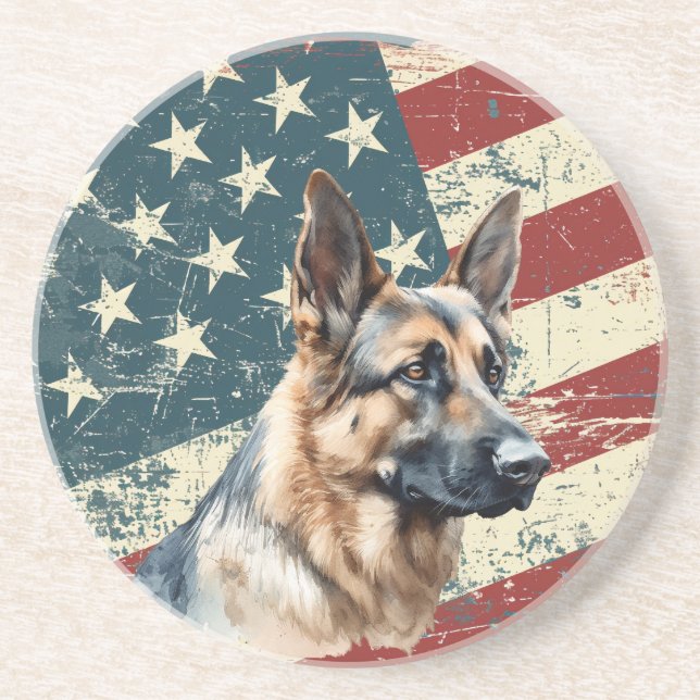 Dessous De Verre En Grès Grunge American Flag German Shepherd Dog (Devant)