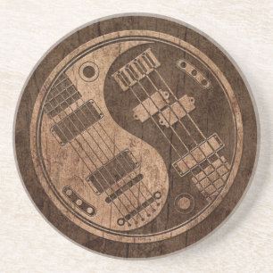 Dessous De Verre En Grès Guitare et Yin bas Yang avec l'effet en bois de