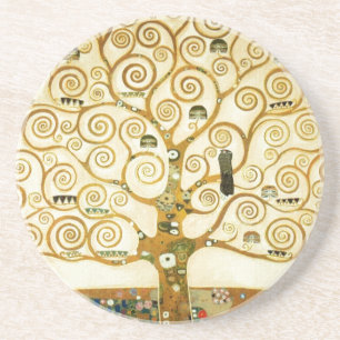 Dessous De Verre En Grès Gustav Klimt L'Arbre De Vie Art Nouveau Vintage