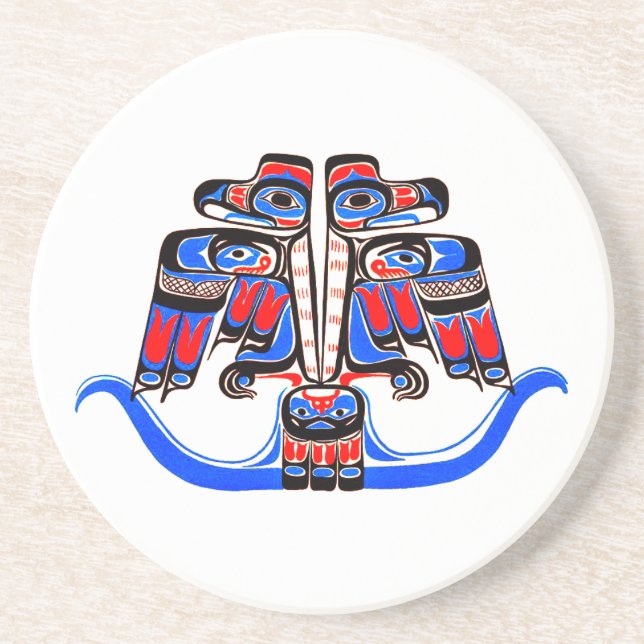 Dessous De Verre En Grès Haida Tribal Double Thunderbird Amérindien (Devant)