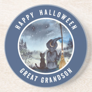 Dessous De Verre En Grès Halloween Chat noir et la Sorcière étoile nuit