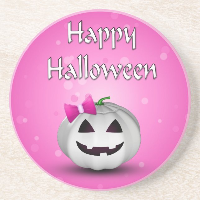 Dessous De Verre En Grès Halloween Citrouille blanche rose fille (Devant)