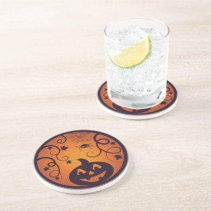 Dessous De Verre En Grès Halloween Jack-o'-lantern citrouille visage et ara